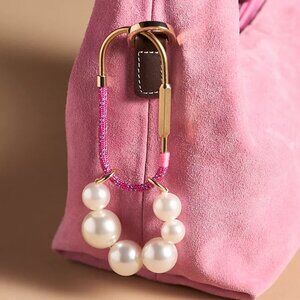 Anthropologie NEW Rope Carabiner Bag Charm Pink Gold with Pearls